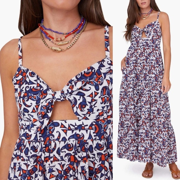 XIRENA LOLITA DRESS AMALFI BLUE pocket maxi dress L - Picture 1 of 12